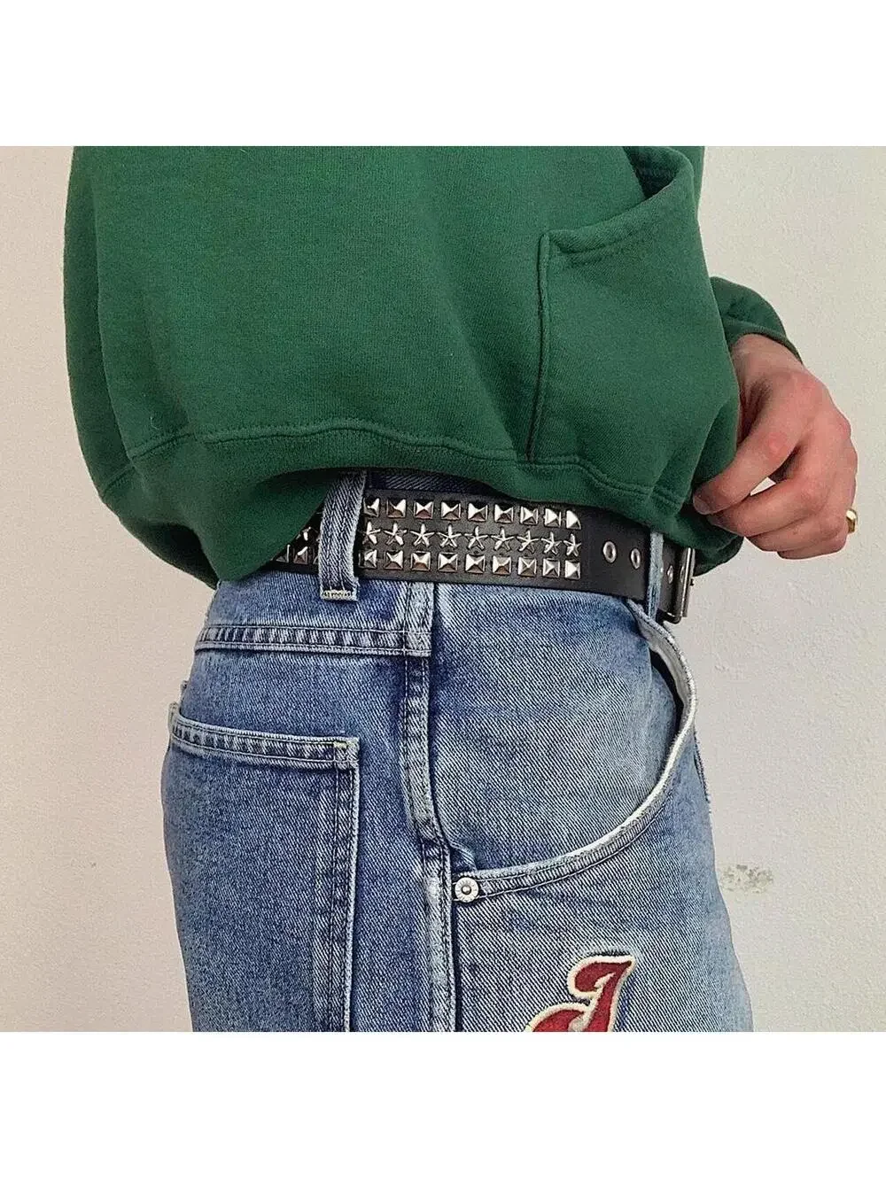 Y2k 2000s style star studded grunge emo black and silver belt. High quality!